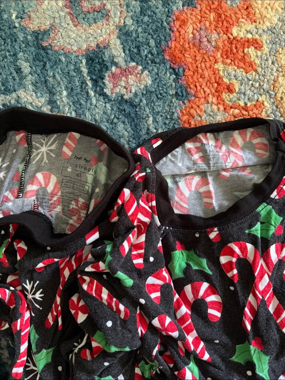Little Sleepies Black Candy Cane Print Kids Pajama Set